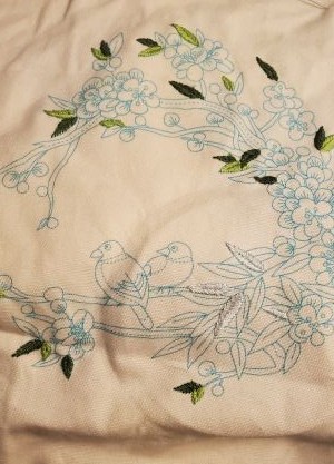 bird embroidery kit - leaves